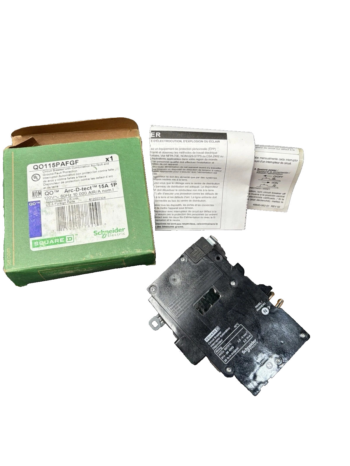 Square D AFCI QO115PAF 15A 1-Pole Combination Arc-Fault Plug-On Neutral Breaker