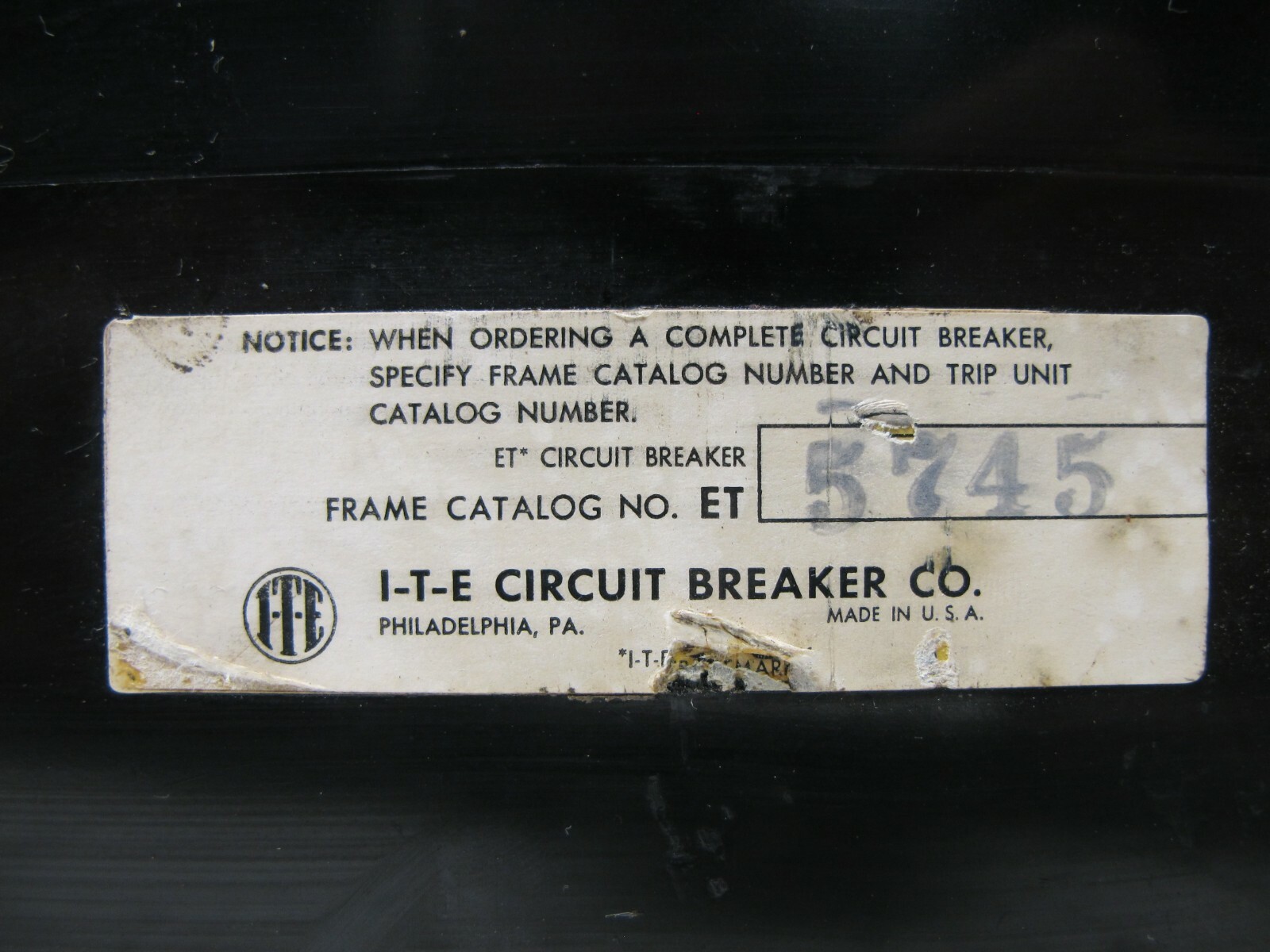 ITE JKL3B200 200 Amp 600V Breaker 3 PH ET 400 A JKL Frame Type ET I-T-E ET5745