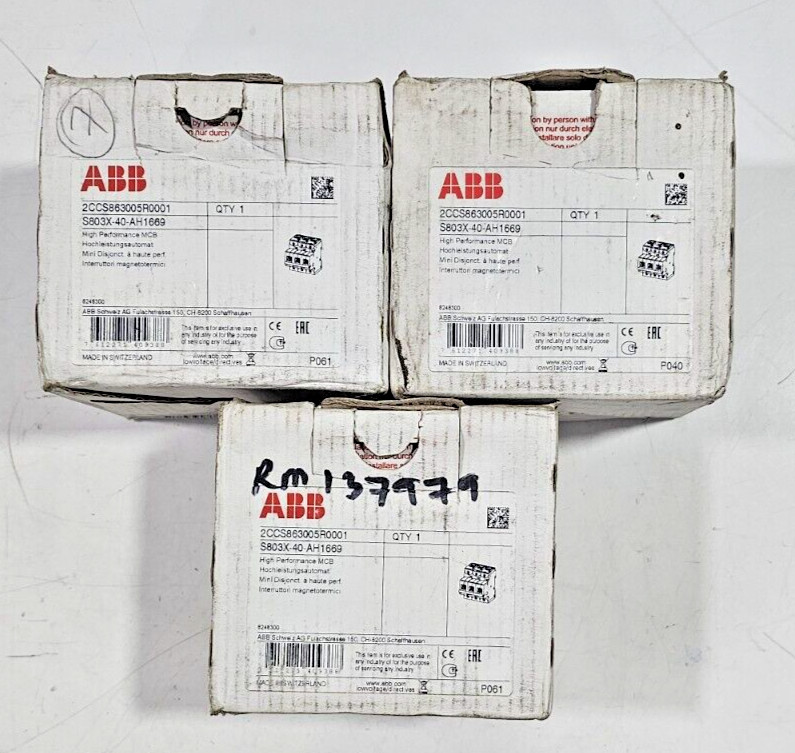 ABB S803X-40-AH1669 3-Pole High Performance Circuit Breaker 40A 50kA 240/415V