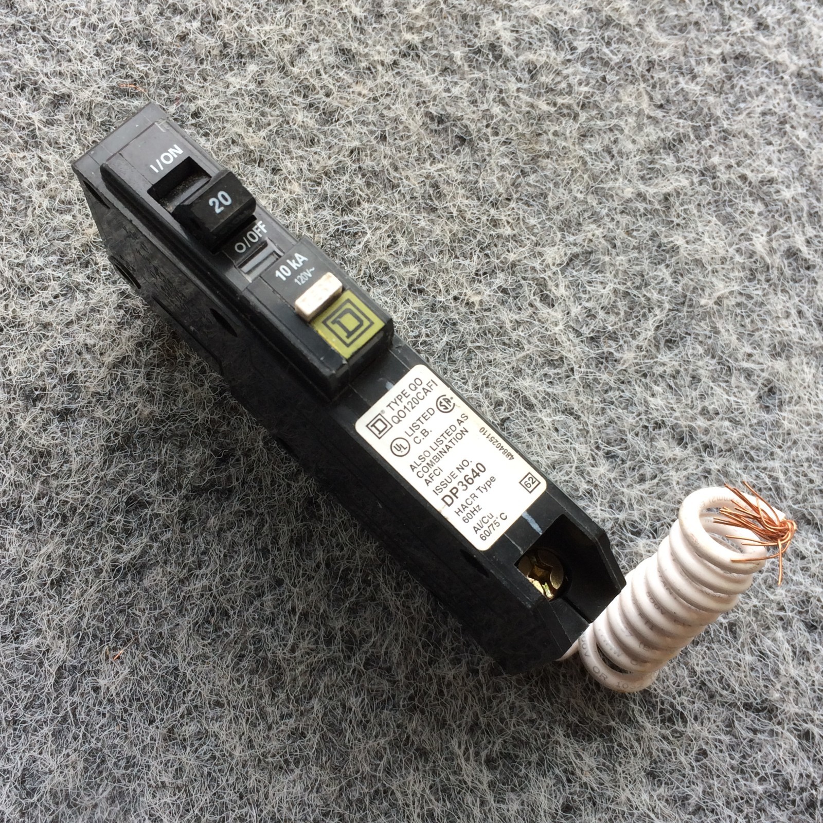 Square D QO120CAFI 20 Amp 1 Pole 120V Plug In Arc Fault CAFI Combination Breaker