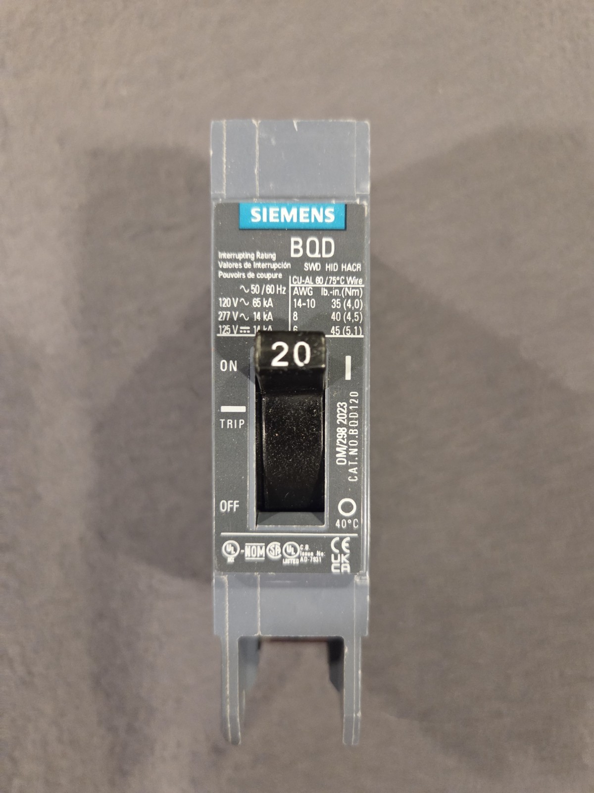 BQD120 Siemens Circuit Breaker~1P~20A~277V~New in box~FREE SHIPPING
