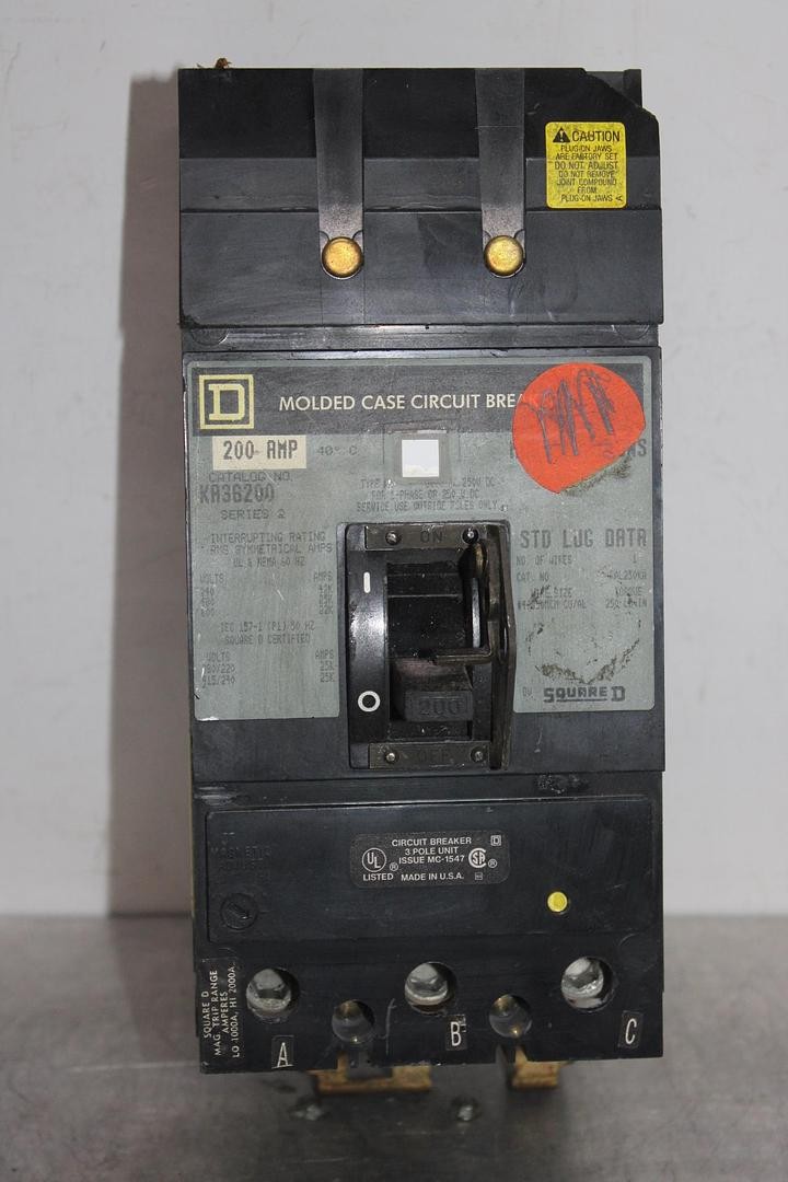 SQUARE D I-LINE CIRCUIT BREAKER KA36200 200 AMP 600 VAC 3-POLE