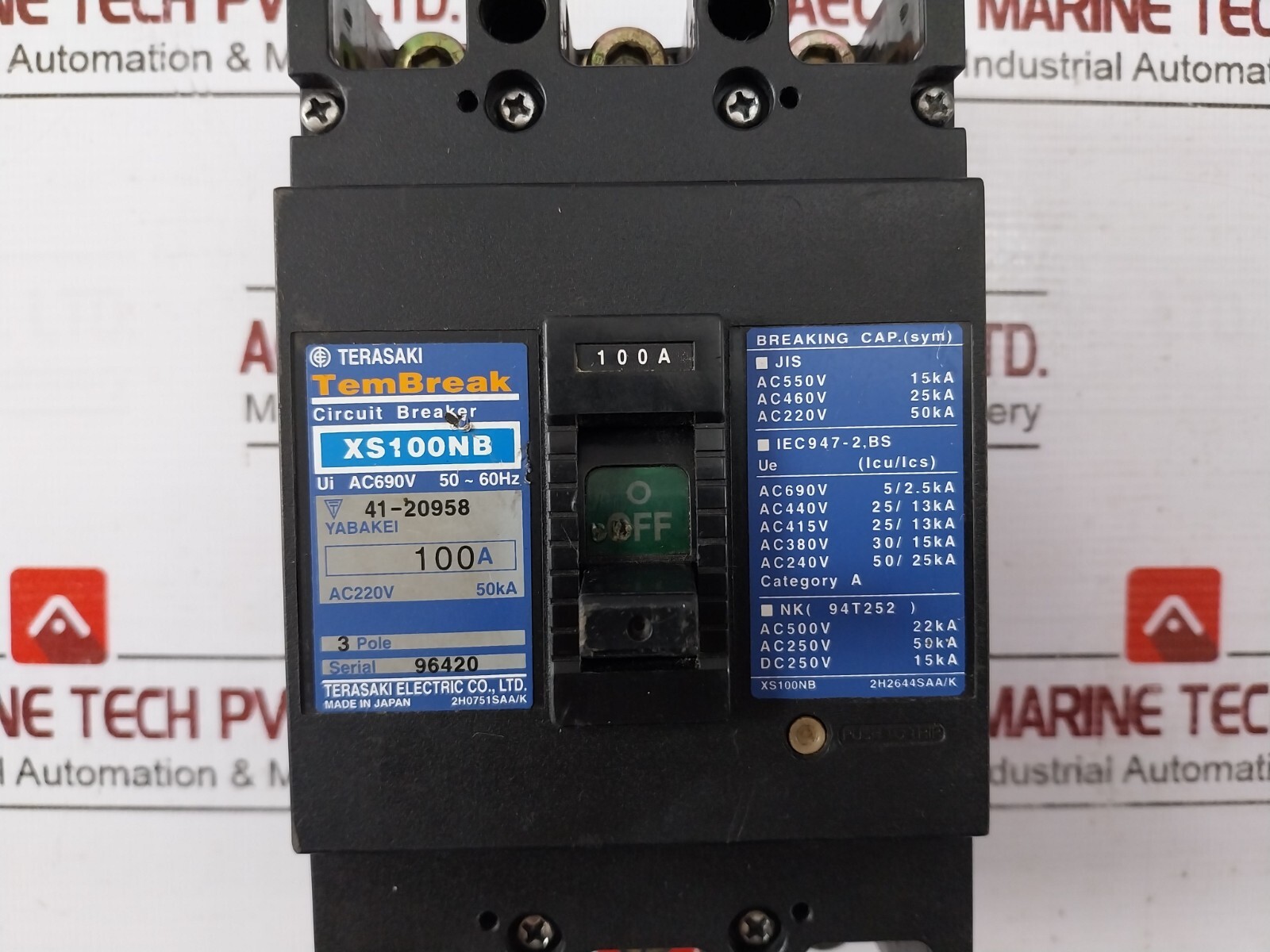 TERASAKI ELECTRIC XS100NB Tembreak Circuit Breaker AC220V 50KA 100A