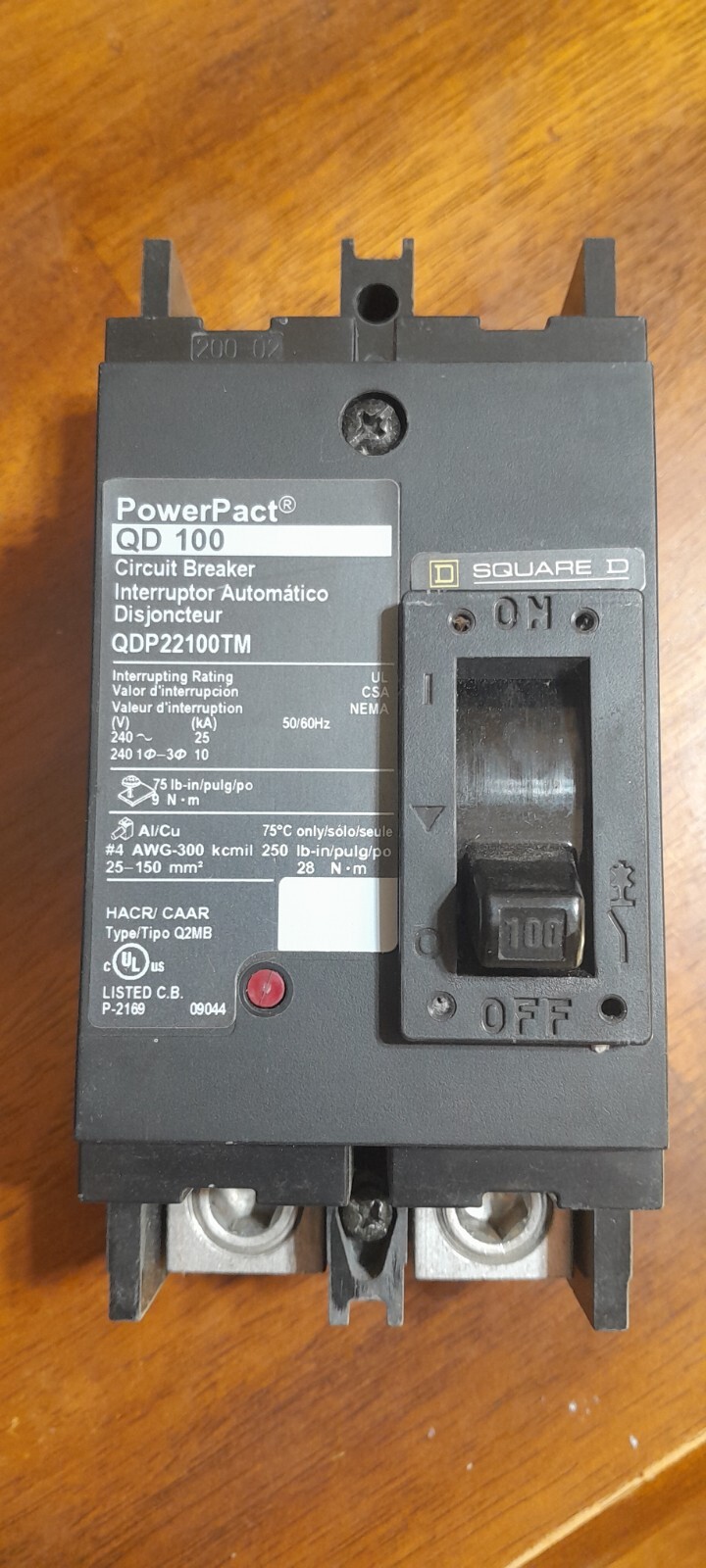 SQUARE D QDP22100TM 2 pole 100 amp 25kA@240v QD PowerPact Breaker