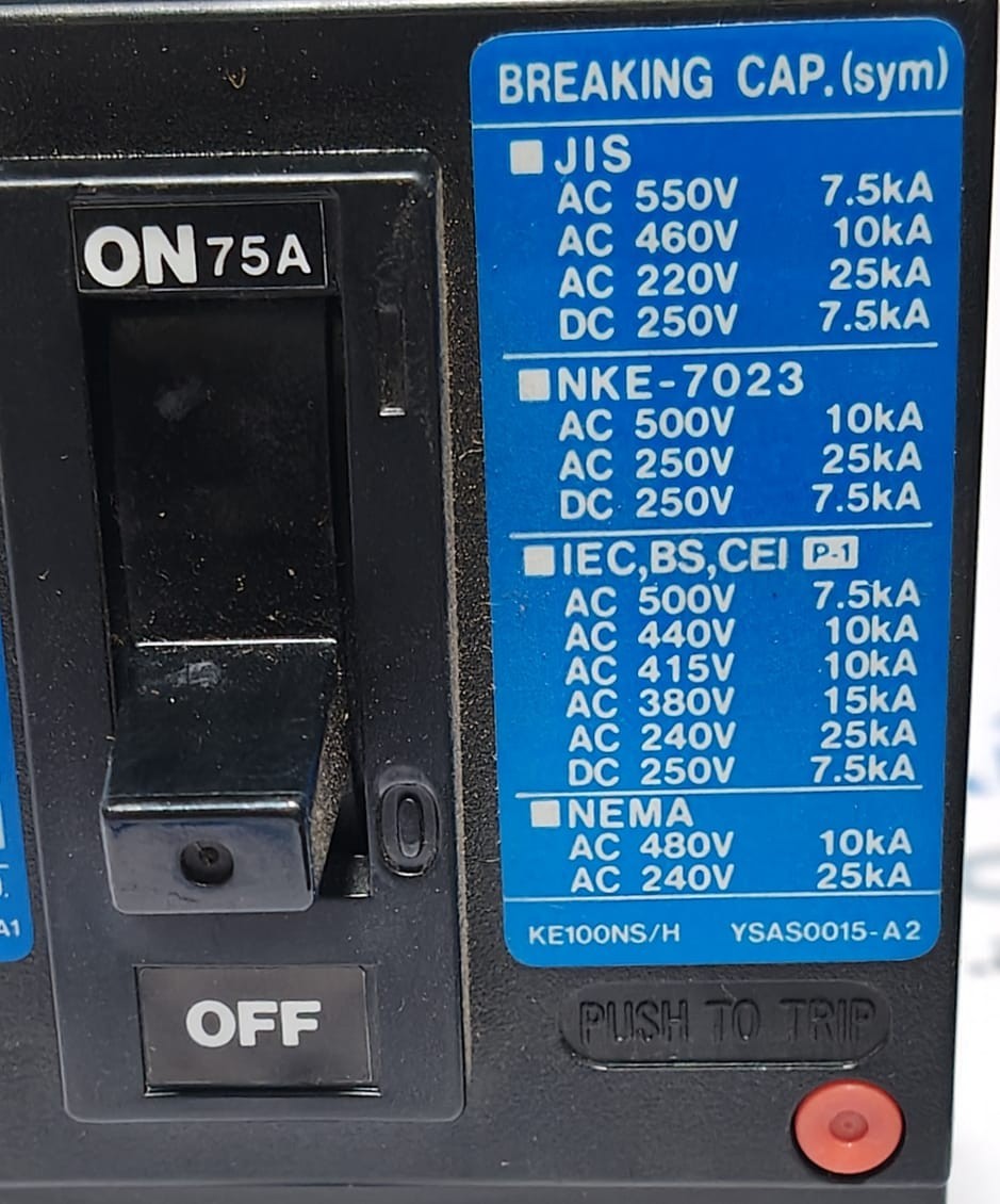 NEW IN BOX TERASAKI XE100NS 3 POLE 75 AMP TemBreak CIRCUIT BREAKER AC600V DC250V