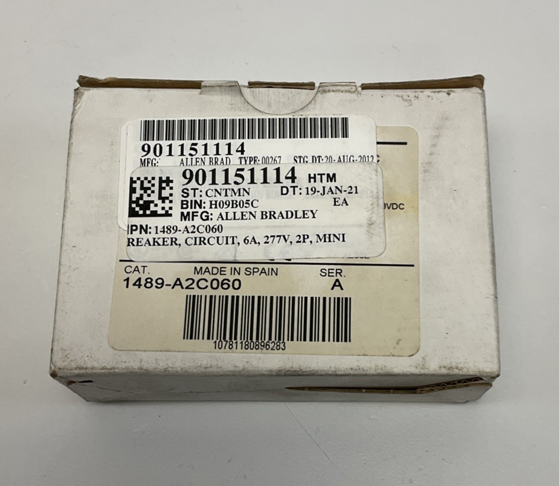 Allen Bradley 1489-A2C060 2-Pole, 6A DIN Mount Circuit Breaker 277VAC, 48VDC
