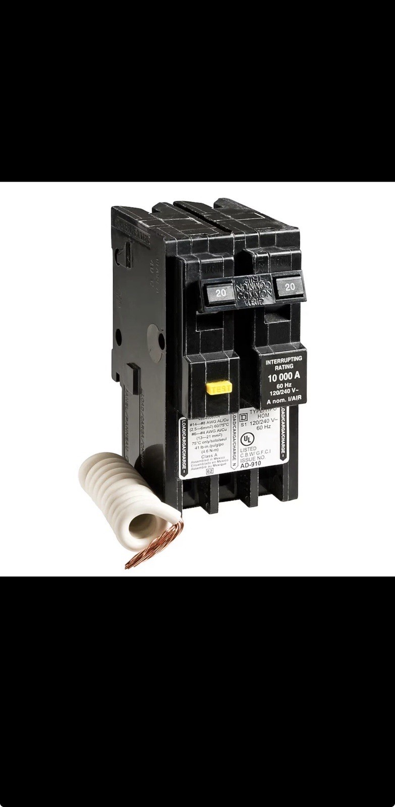 Square D HOM220GFIC HomeLine 20Amp 2-Pole Circuit Breaker
