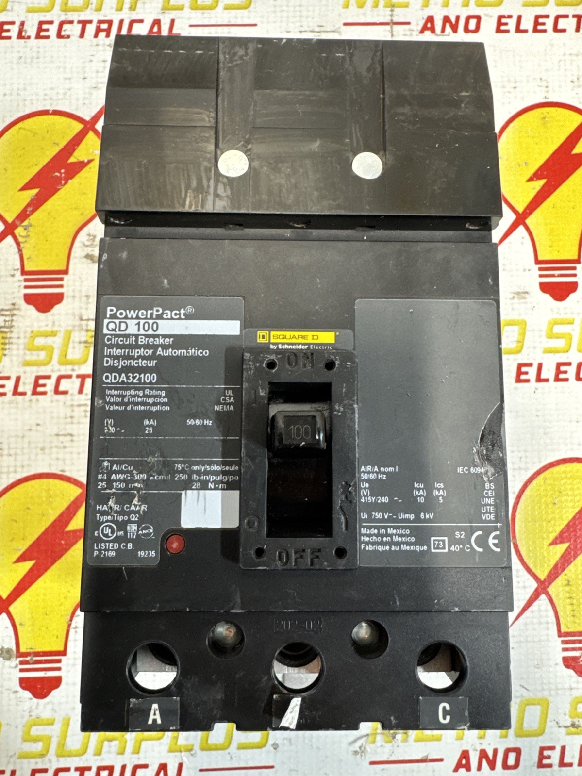Square D QDA32100 PowerPact QD Circuit Breaker 100A 3 Pole 240V/480V