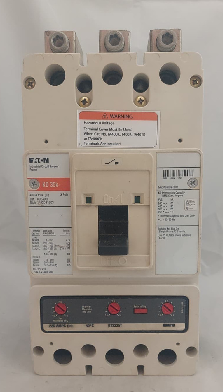 EATON KD3400F CIRCUIT BREAKER 400A W/TRIP 225A 3P 600V