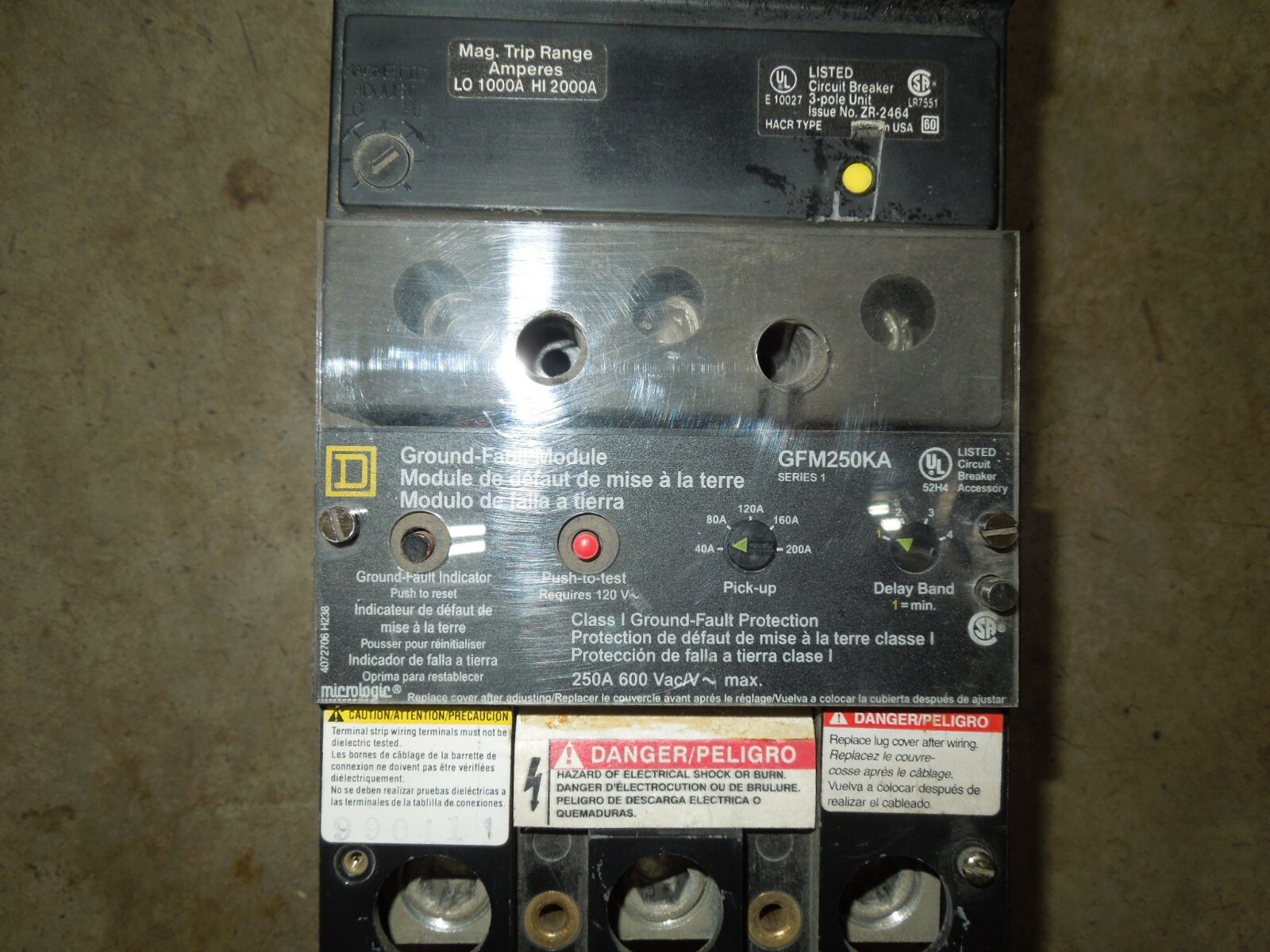 Square D KAL36200G1021 200A 3p 600V Circuit Breaker GFM250KA Ground Fault Module