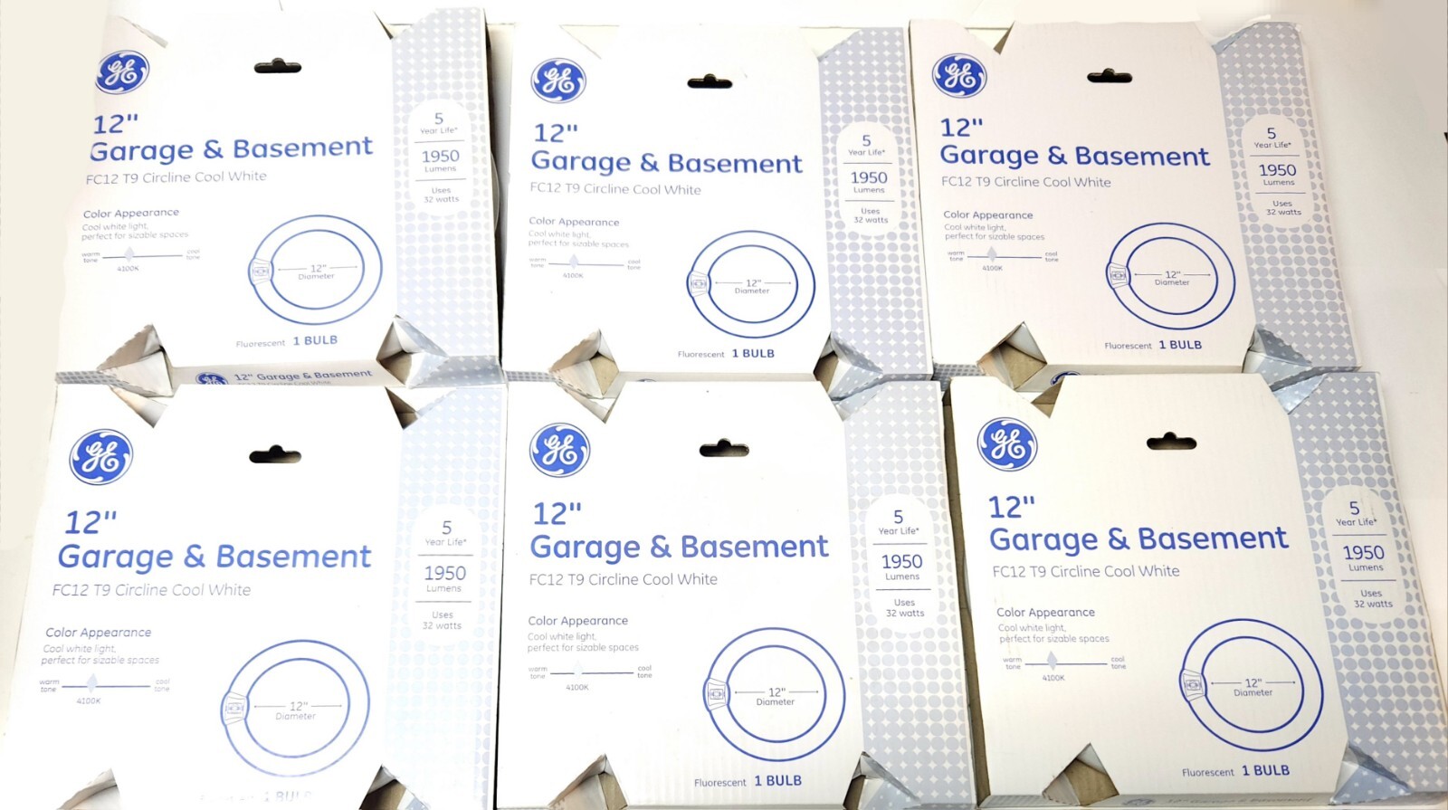 LOT OF 6 GENERAL ELECTRIC FC12T9/CW 12″ Circular FC12 T9 Garage & Basement Lamp