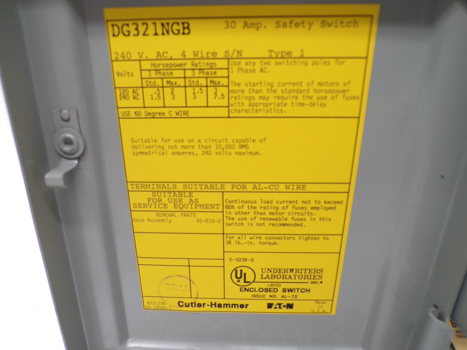 CUTLER HAMMER DG321NGB SWITCH NSNP