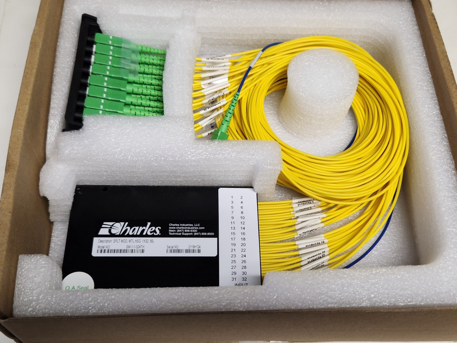 CHARLES Model SM 1 1 32ATH Fiber Optic Splitter Module SPLT MOD MTL HSG 1X32 56L