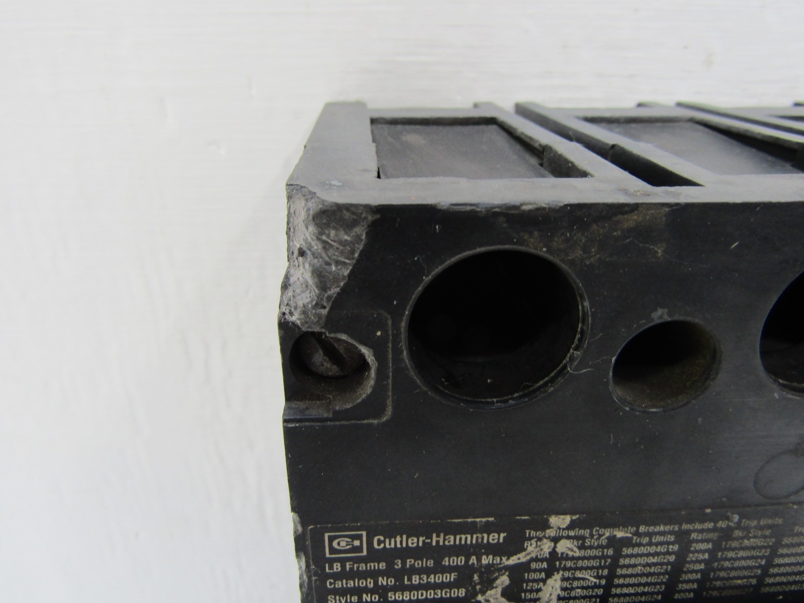 Cutler Hammer LB3400 400 Amp 600V 3-Pole Breaker 400A Trip 3P 250VDC Chipped