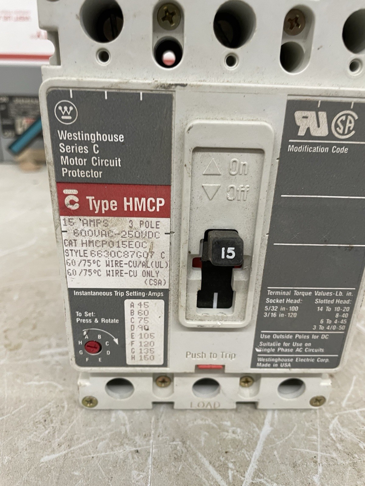 HMCP015E0C Cutler Hammer, Eaton, Westinghouse Circuit Breaker Series C HMCP 15 A