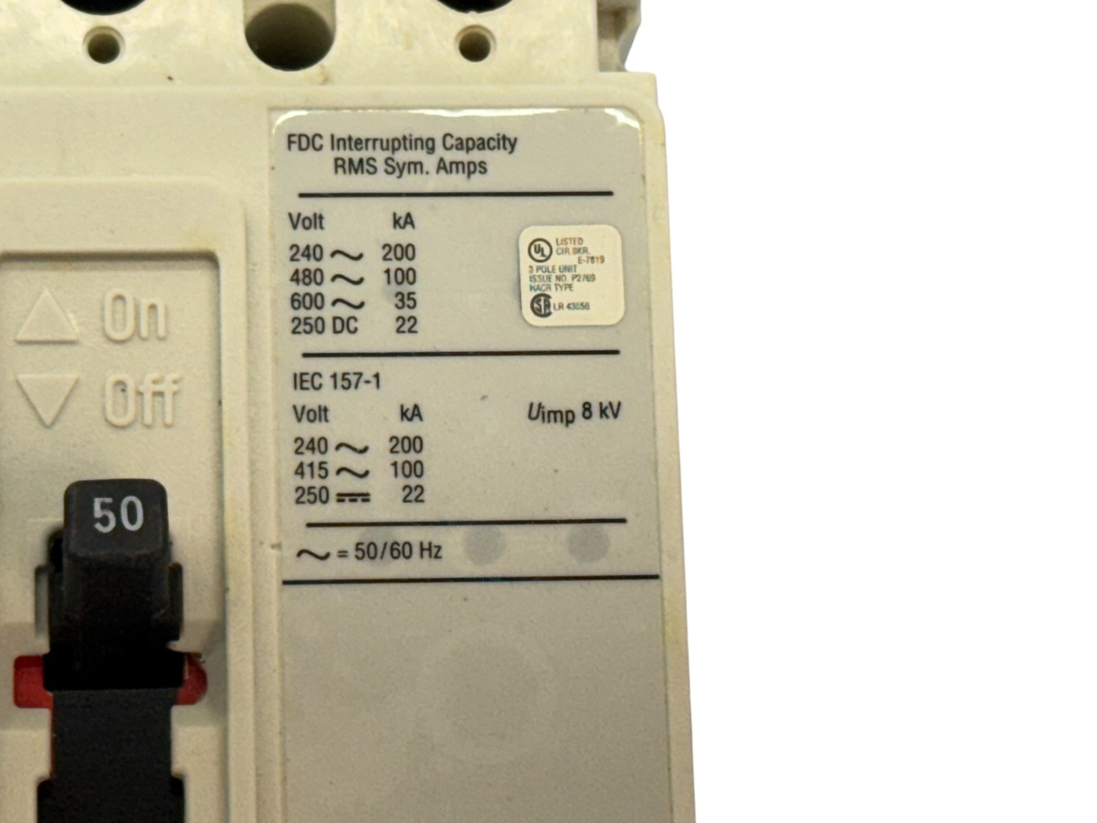 CUTLER HAMMER FDC3050 50A 3-PHASE 3-POLE 600V 100KA F-FRAME CIRCUIT BREAKER NEW