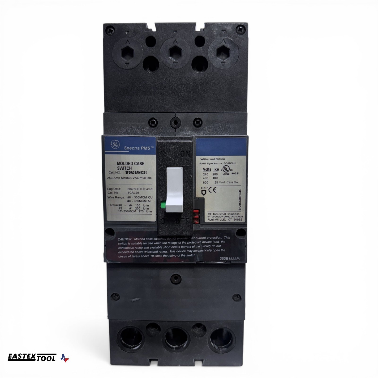GE SPECTRA SFDA36AN0250 250A 3 POLE 600V MOLDED CASE SWITCH BREAKER SF250