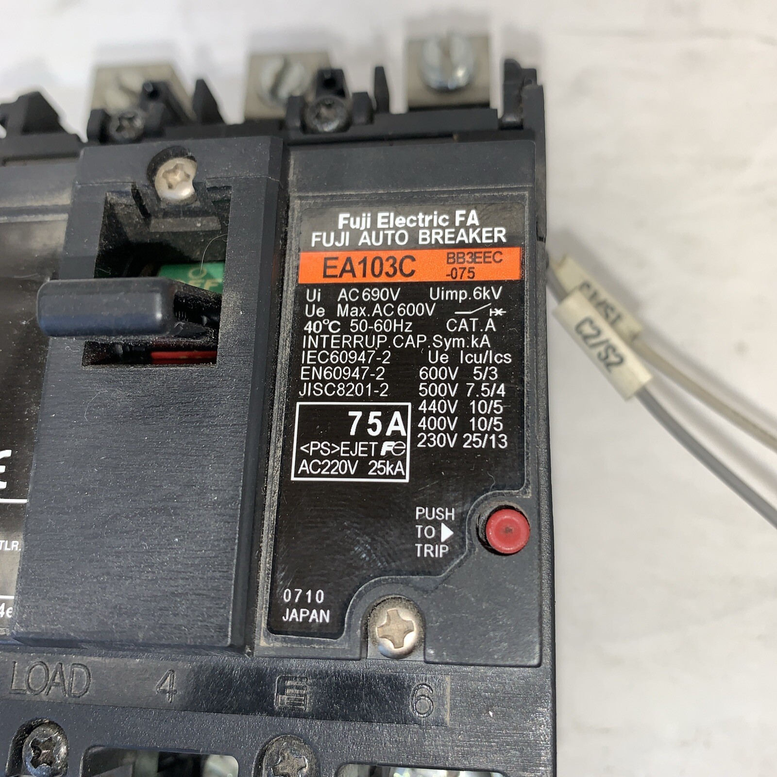 Fuji Electric FA Auto Breaker, EA103C, 60A, 600V, 3 Poles