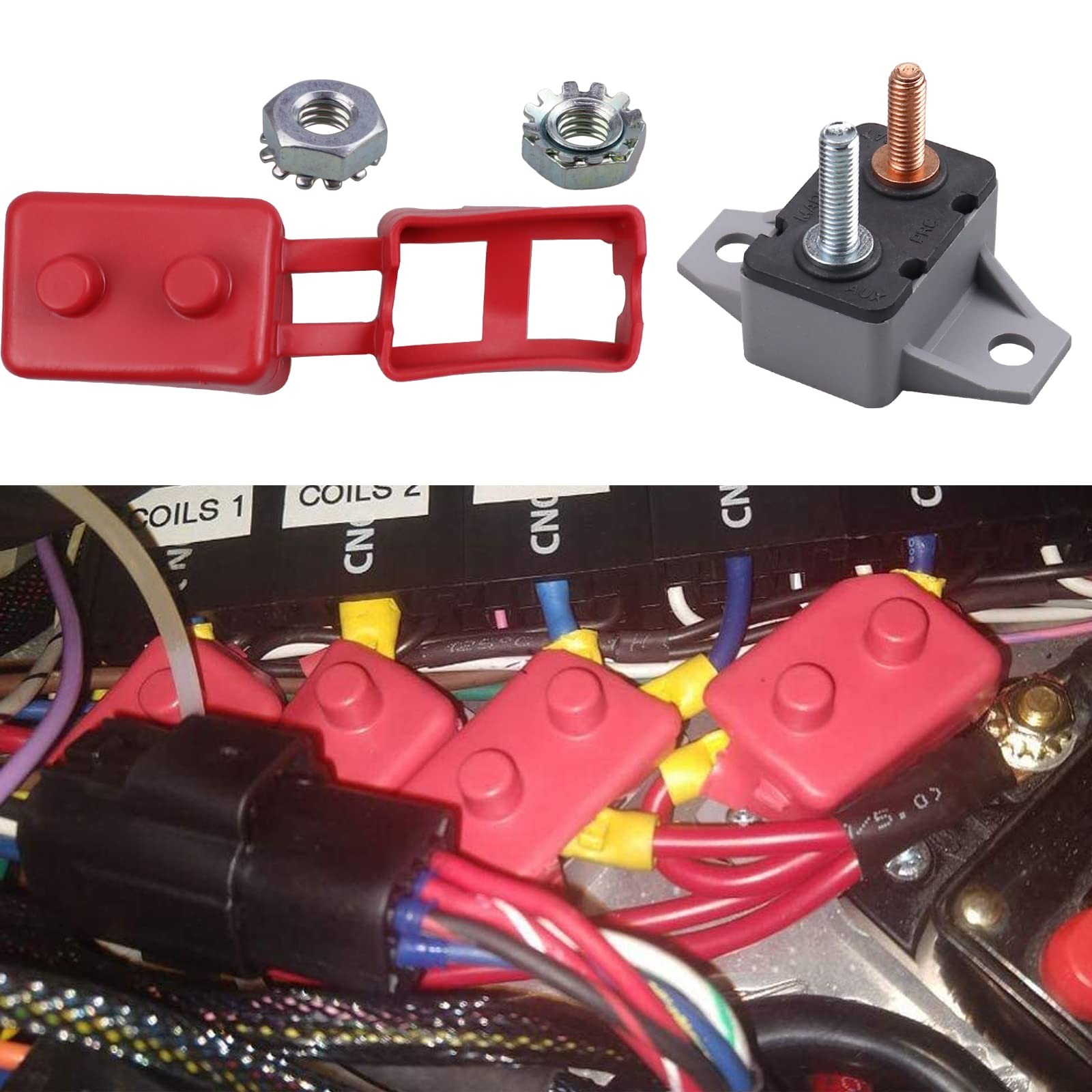 2 Pack Circuit Breaker, 35A, 12V, 24V DC, Automatic Reset, Stud Type, Marine