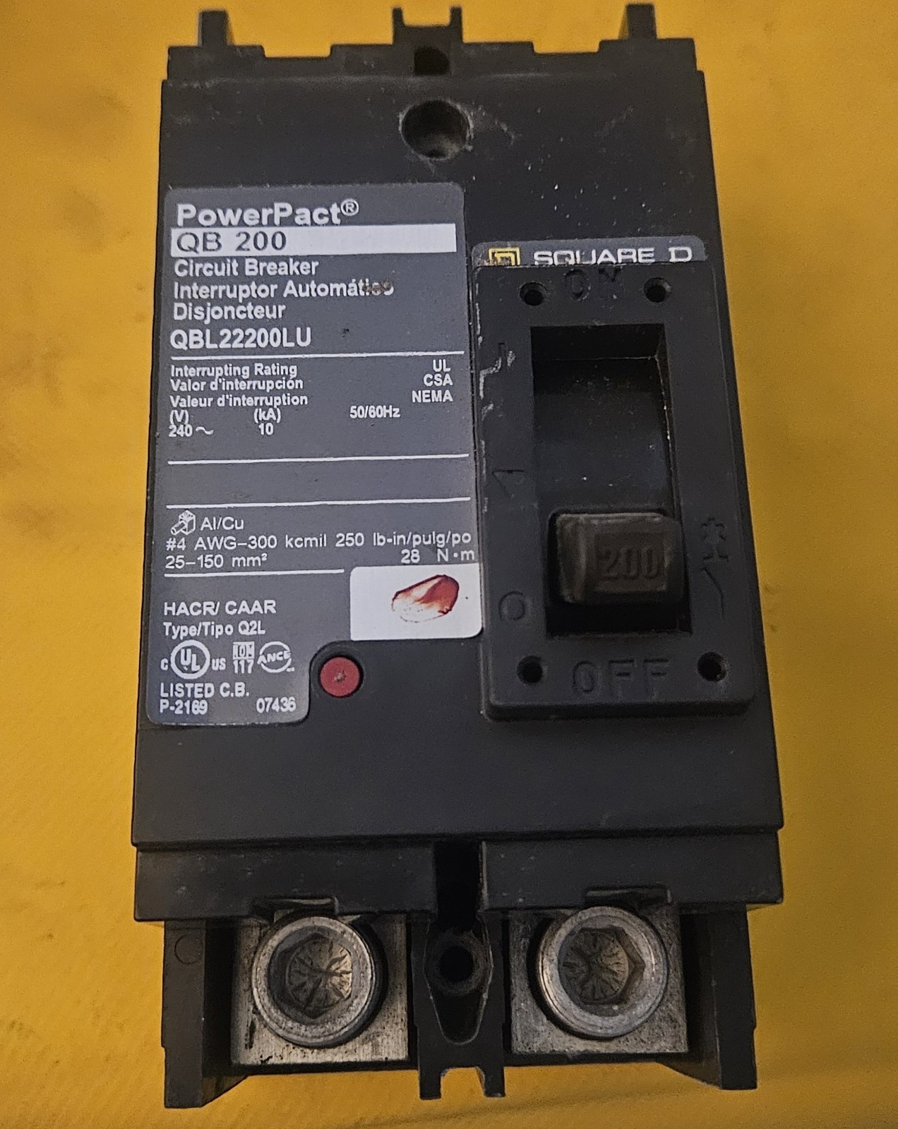 SQUARE D POWERPACT QB 200AMP 2-POLE 240V MAIN CIRCUIT BREAKER QBL22200LU