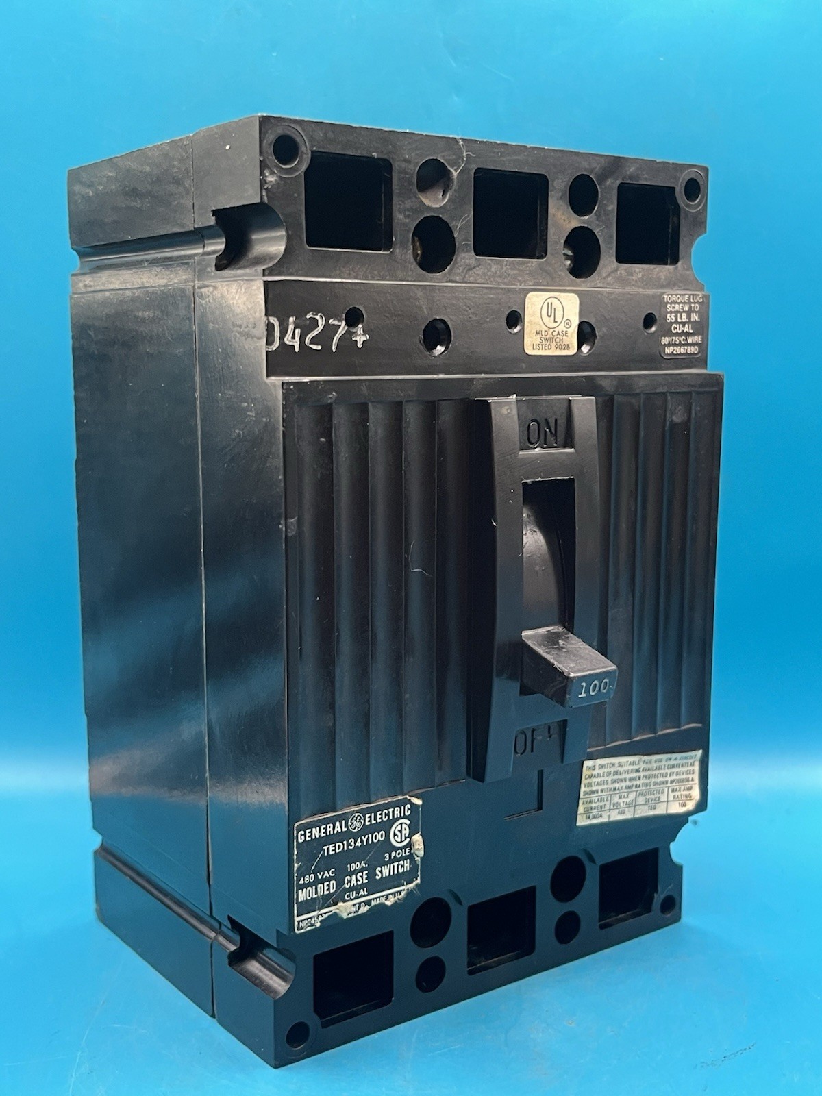 GE TED134Y100 3 Pole 100 Amp 480V Molded Case Switch ECS