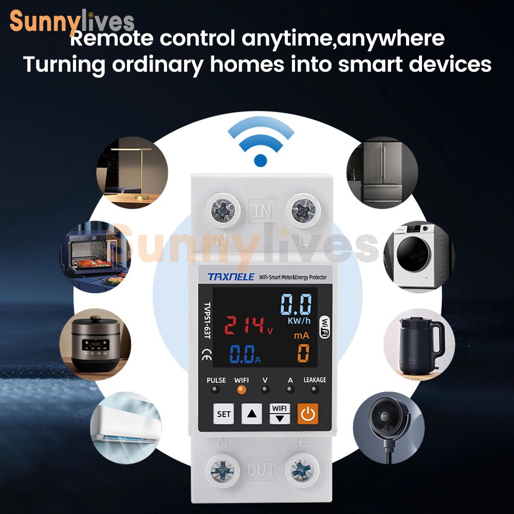 AC85~300V 63A Tuya WIFI Intelligent Control Single Phase Power Protector 50/60hz
