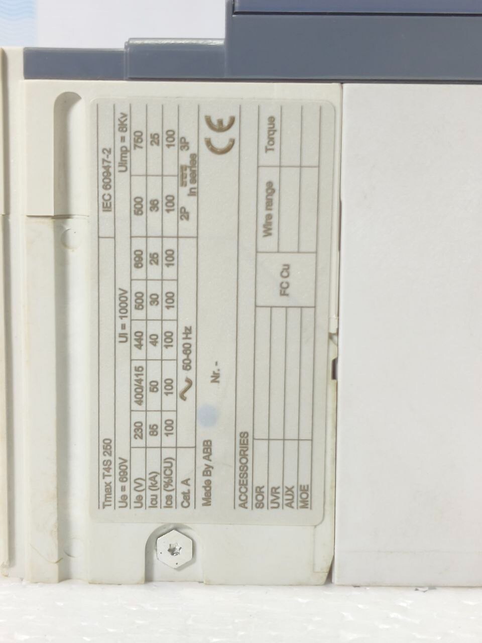 ABB TMAX T4S 250 100A 3POLE CIRCUIT BREAKER MCCB 40kA at 440V (FREE SHIPPING)