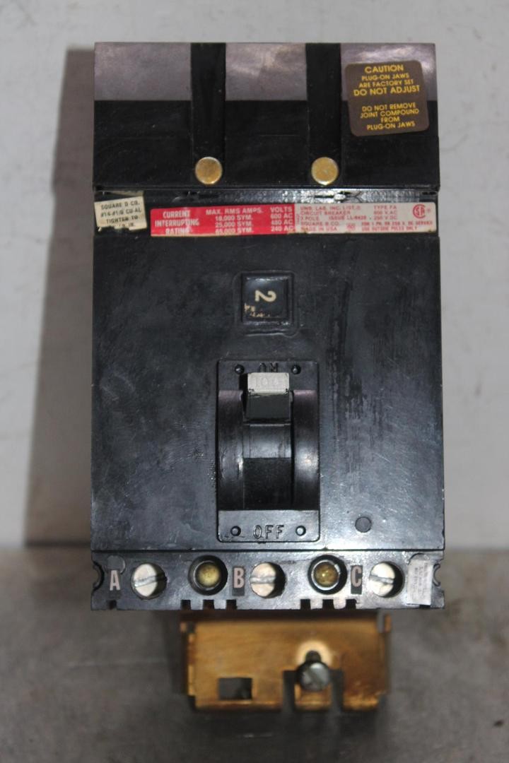 SQUARE D I-LINE CIRCUIT BREAKER FH36100 100 AMP 600 VAC 3-POLE