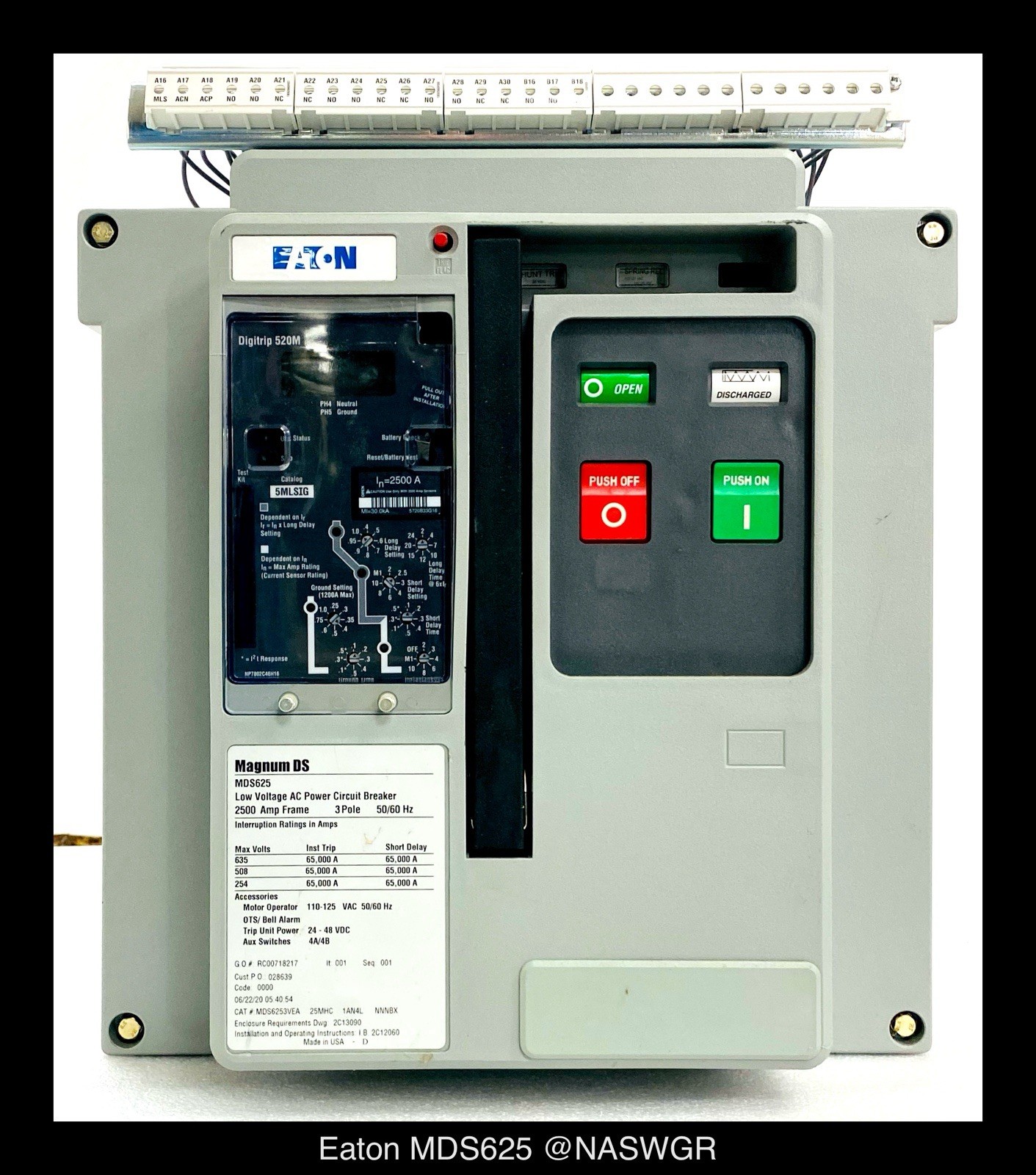 Eaton Magnum DS MDS625 Breaker (E/O,B/I) – 2500 Amp – Unused/Warranty