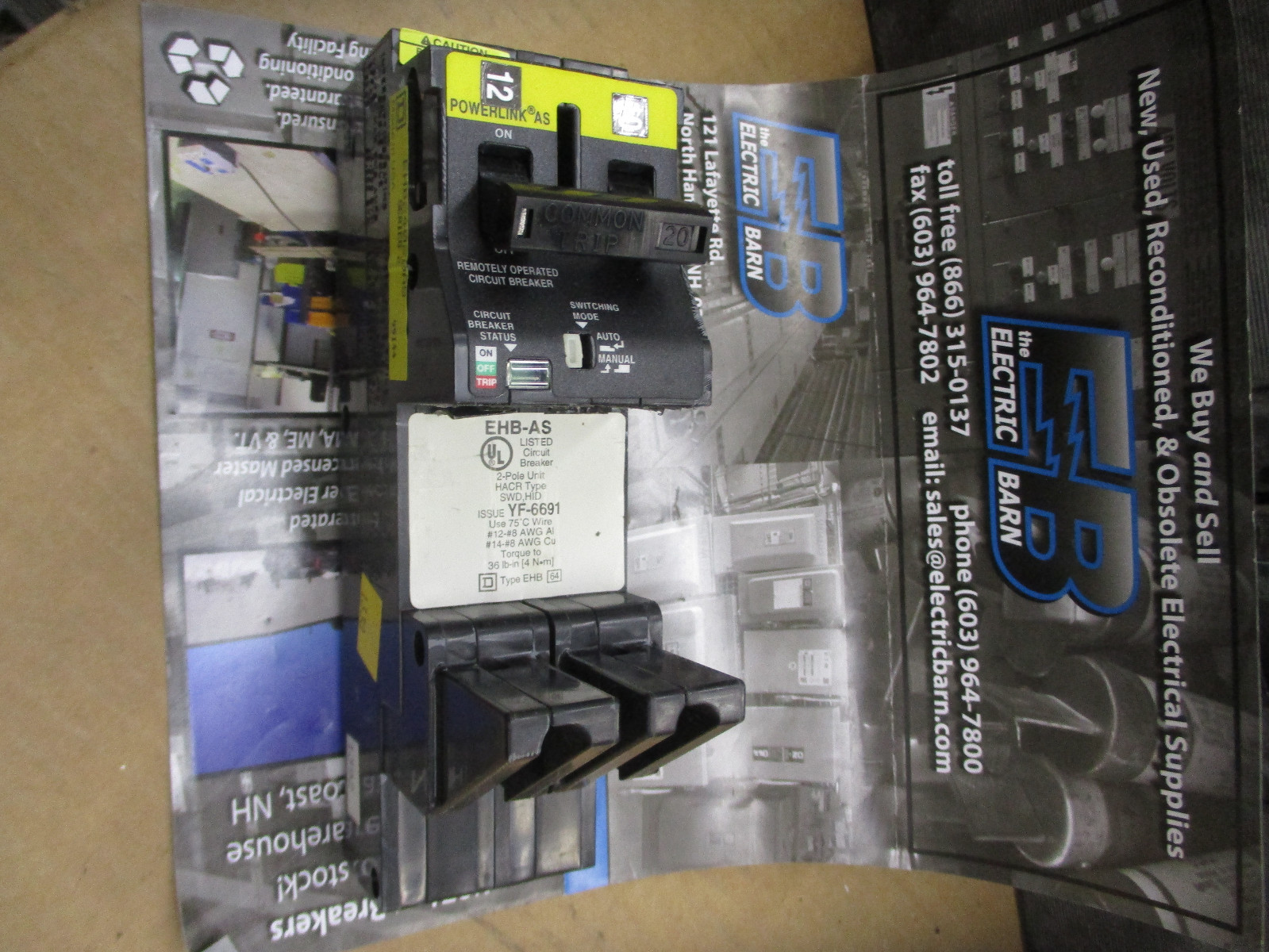 SQUARE D EHB24020AS, 20 Amp 480V, Remotely Operated Circuit Breaker – WARRANTY