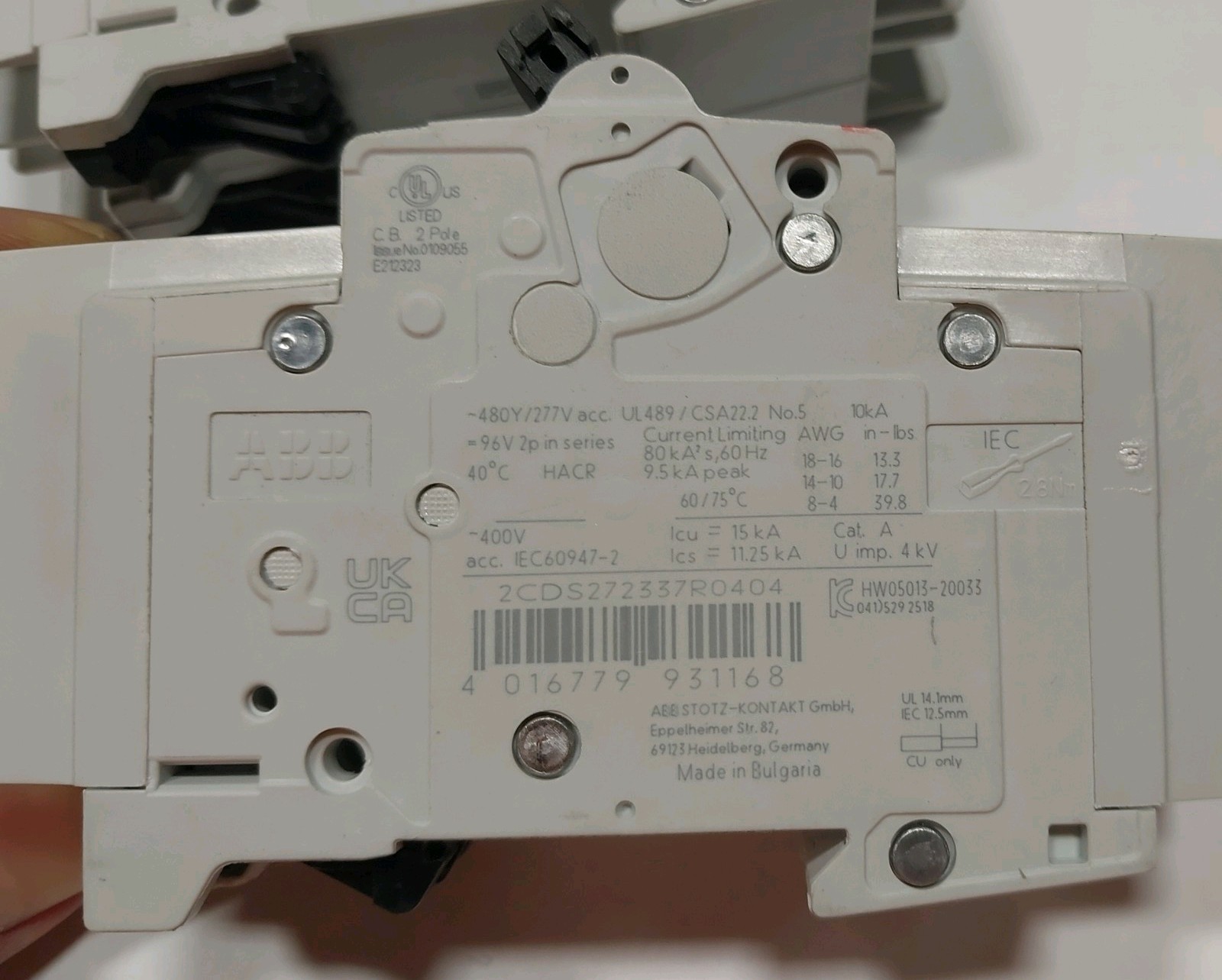ABB SU202M 2-pole Circuit Breaker. 40 Amp. Lot of 2. 480V