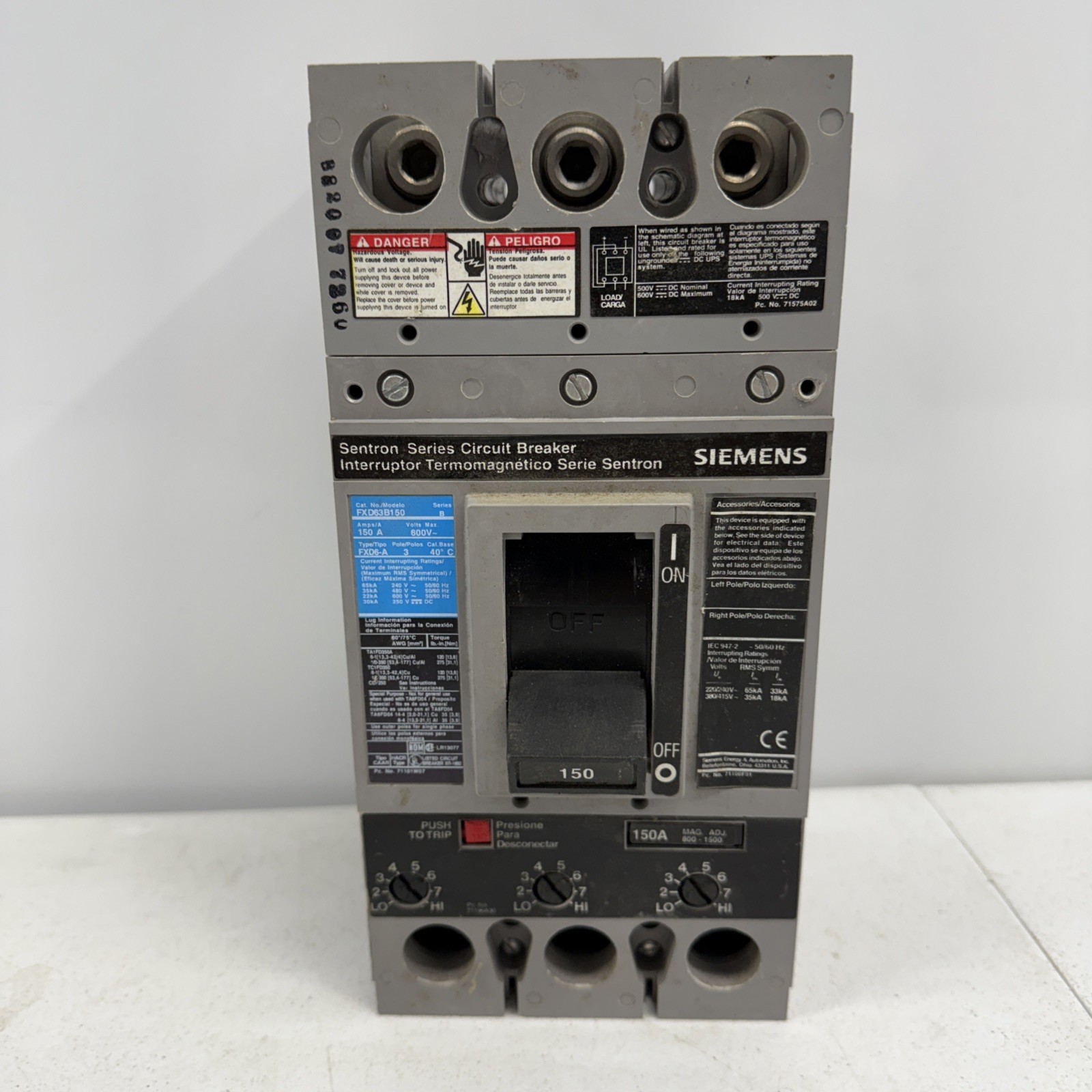 Siemens FXD63B150 3P 150A 600V Breaker w/150Amp Trip
