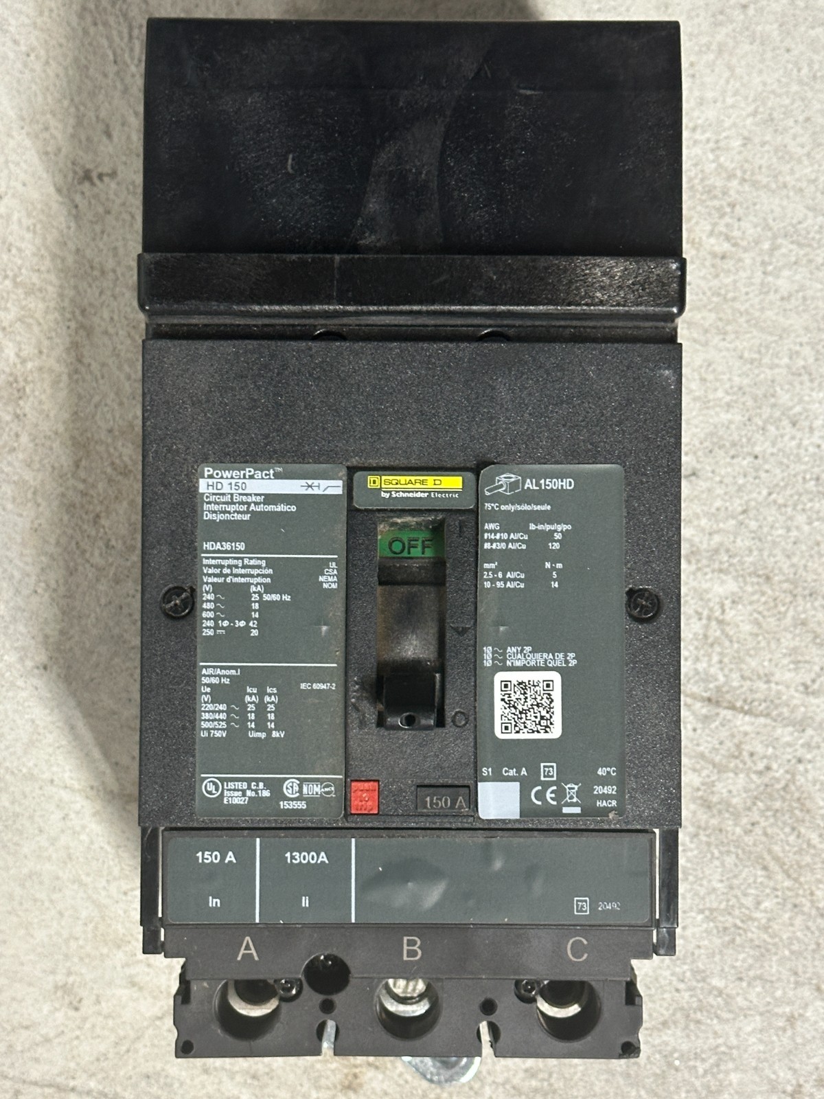 SQUARE D HDA36150 PowerPacT 150A 3-P 600V I-LINE Circuit Breaker SHIPS SAME DAY