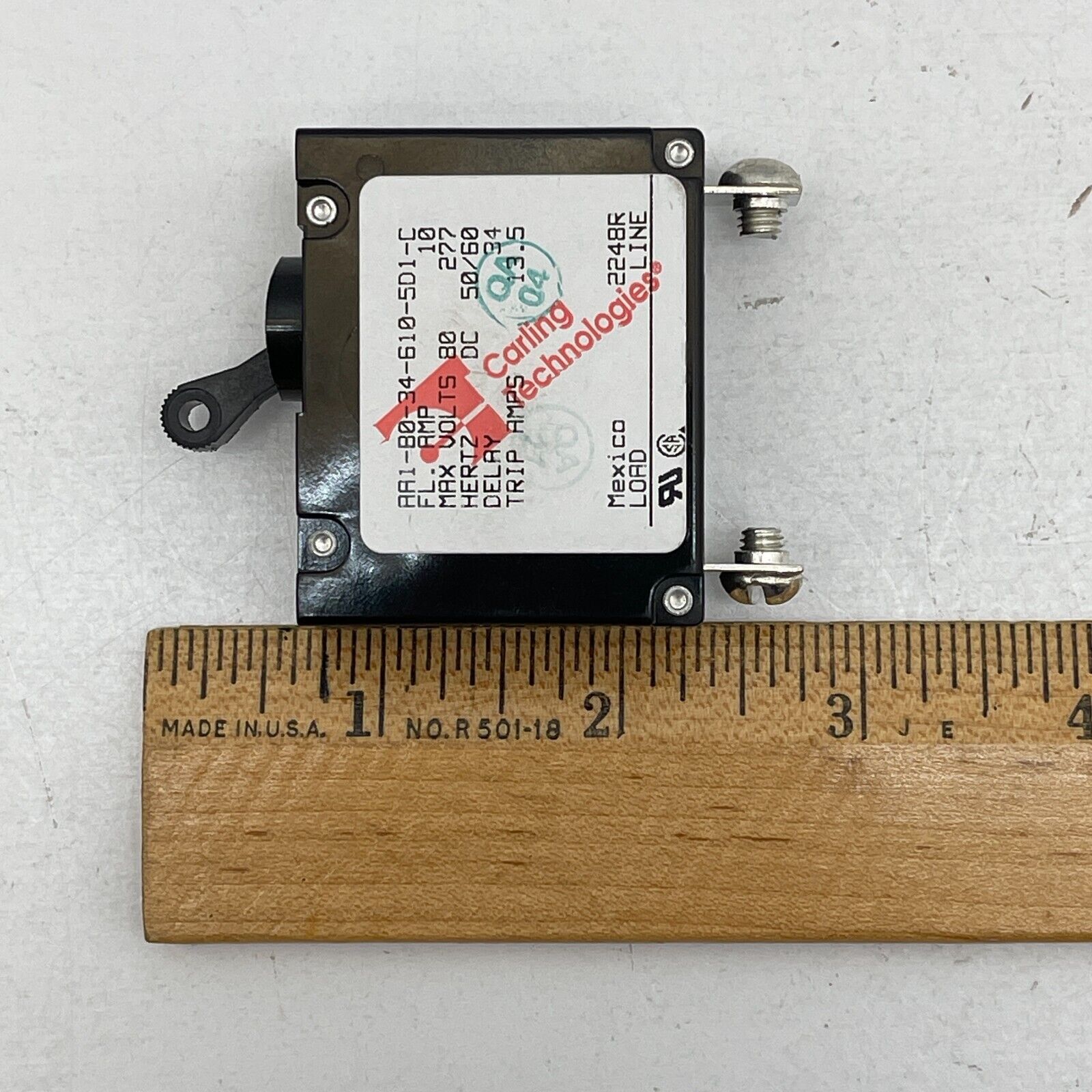 Carling Technologies Toggle Circuit Breaker AA1-B0-34-610-5D1-C 10A Molded Case