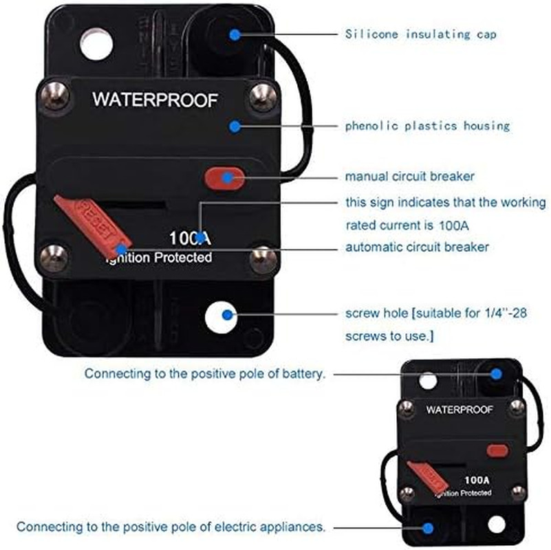 ANJOSHI 100 Amp Circuit Breaker 30A-300A with Manual Reset Waterproof Inline Fus