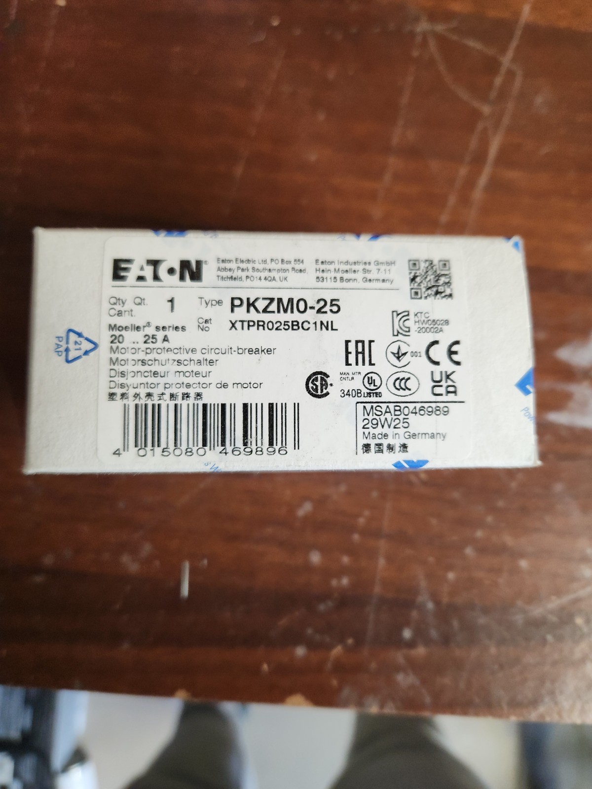 Eaton PKZM0-25 Motor Protection Circuit Breaker 20-25A Manual Motor Starter New