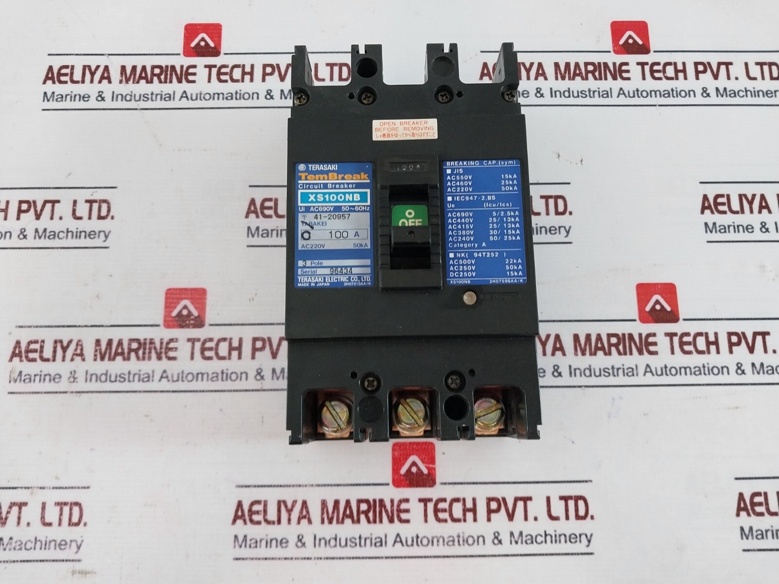 TERASAKI ELECTRIC XS100NB 3 Pole Tembreak Circuit Breaker 100A AC220V 50KA