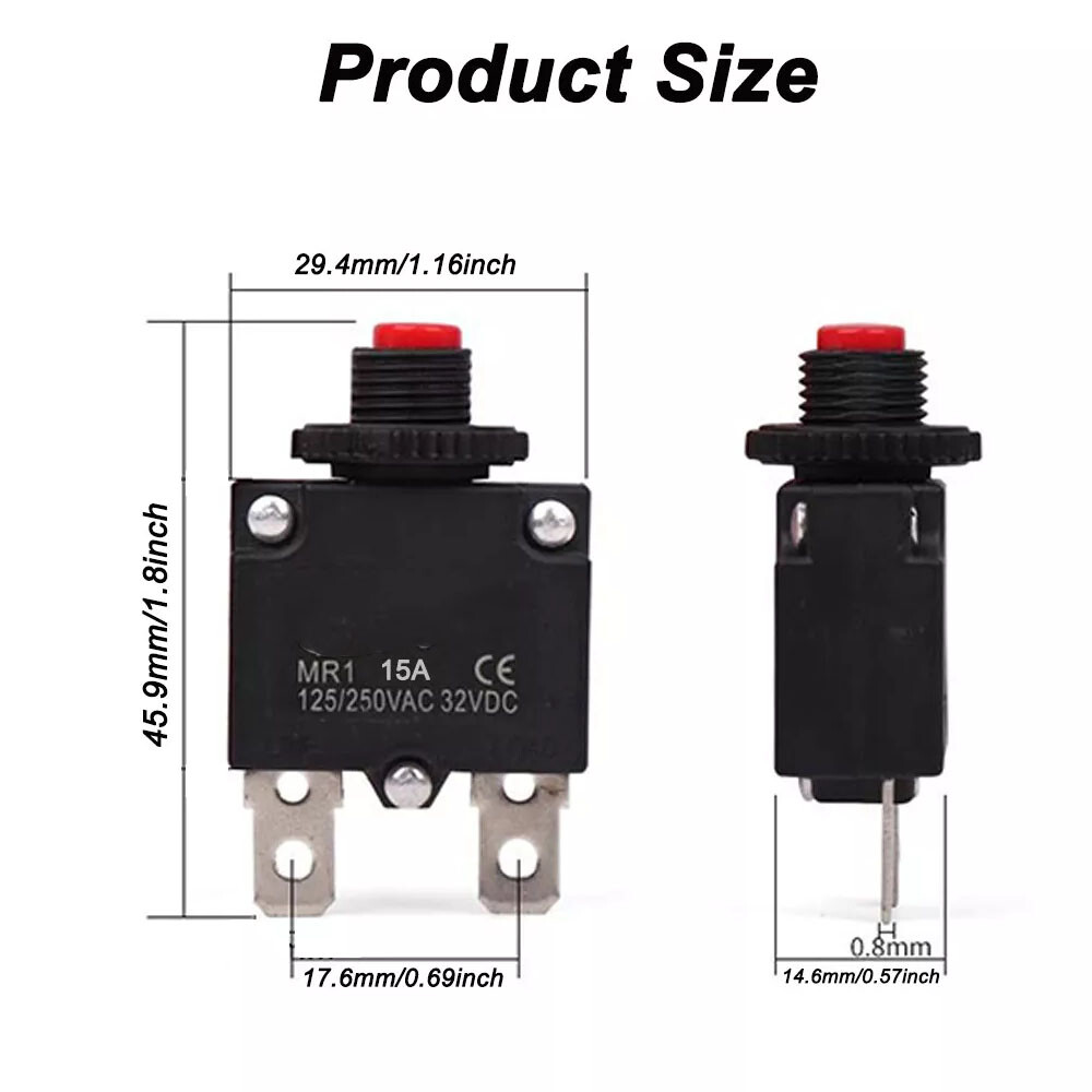 2x 15A 125/250V Push Button Reset Overload Protector Thermal Circuit Breaker NEW