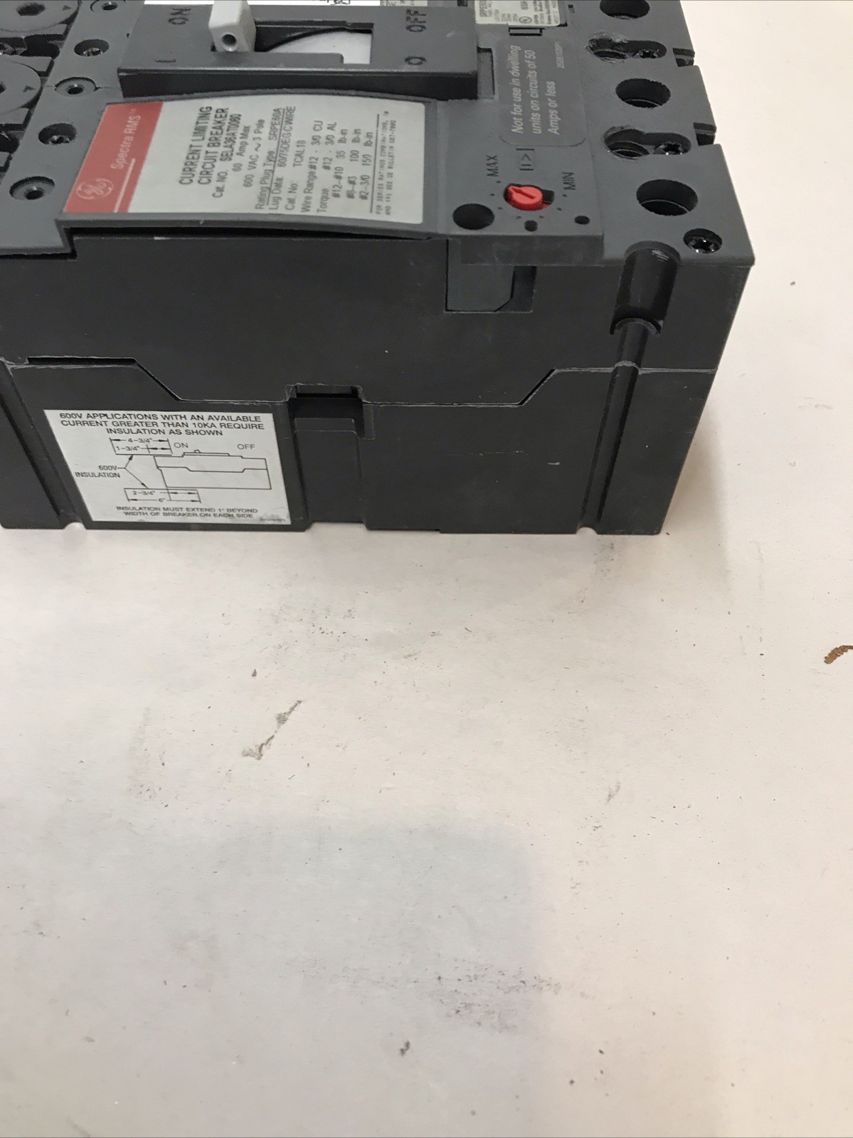 GE Spectra RMS SELA36AT0060 60Amp 3-Pole Circuit Breaker W/ 60Amp Plug Rating