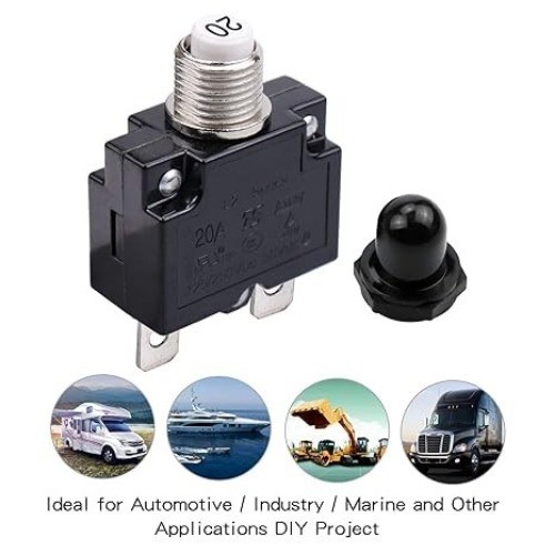 20 Amps Push Button Circuit Breakers, AC 125/250V DC 50V Thermal Ove Size: 20A