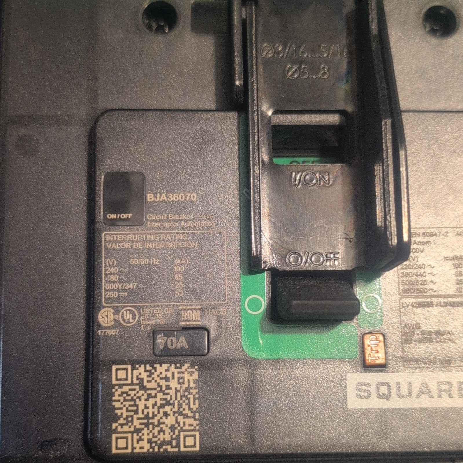 Square D PowerPact T BJA36070 Circuit Breaker 70A 600Y/347VAC 3-Pole I-Line