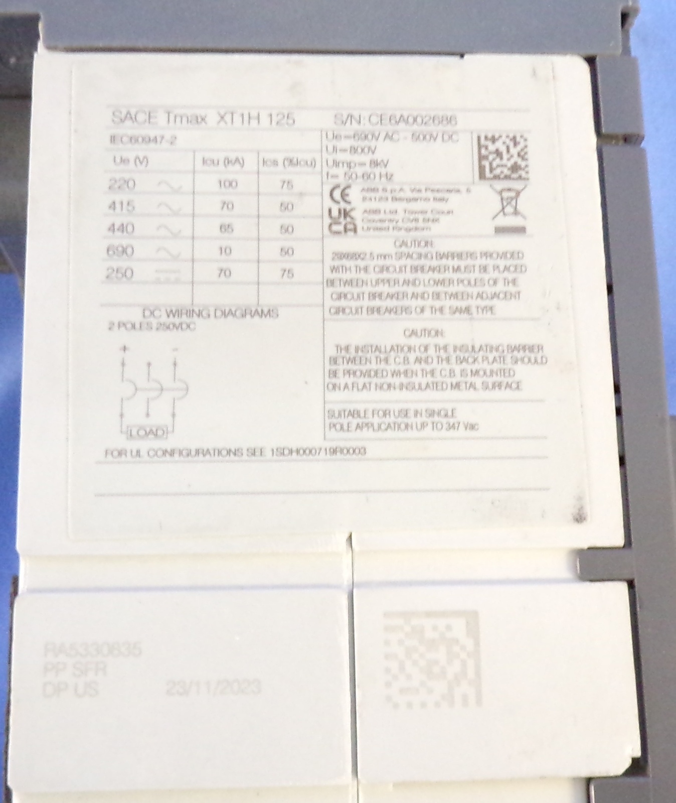 NEW ABB CIRCUIT BREAKER XT1HU3050AYD000XXX I-LINE 50A 480V 3P 1YR WARRANTY