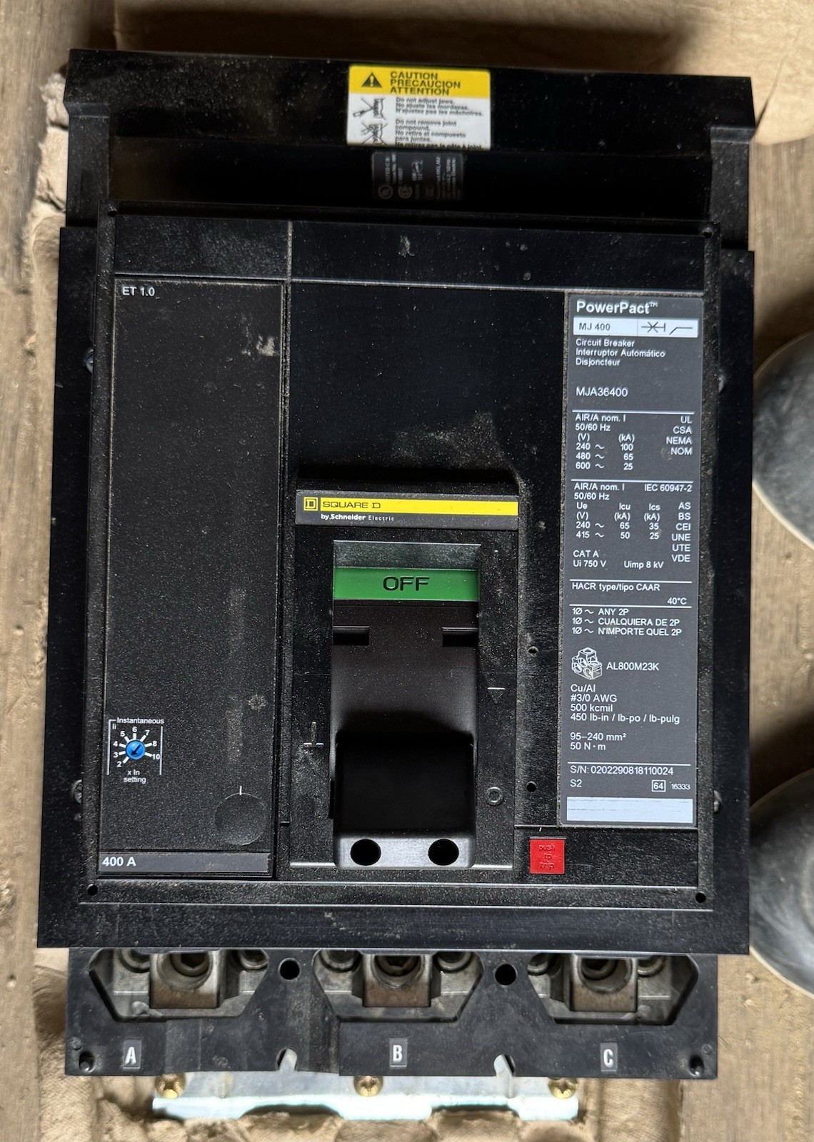 MJA36400 – Square D – Molded Case Circuit Breaker I-Line Plug-In – 400 Amp