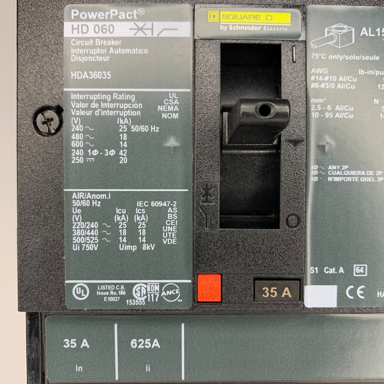 NEW Square D HDA36035 3 Pole 35 Amp I-Line Circuit Breaker – New Takeout