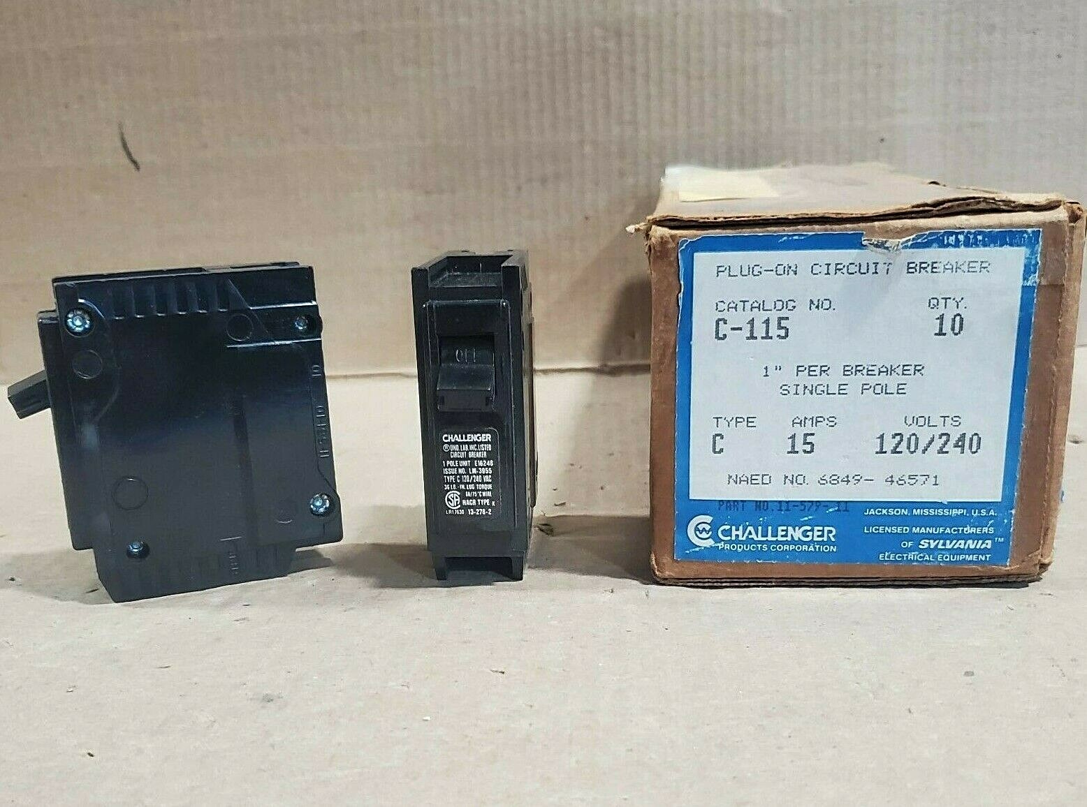 LOT OF 5 NEW CHALLENGER C C115 1 POLE 15 AMP 120/240V CIRCUIT BREAKER “AK”
