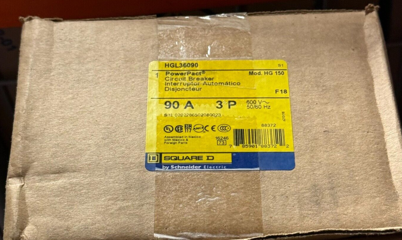 SQUARE D HGL36090 BREAKER 3POLE 90A 600V NEW READY TO SHIP