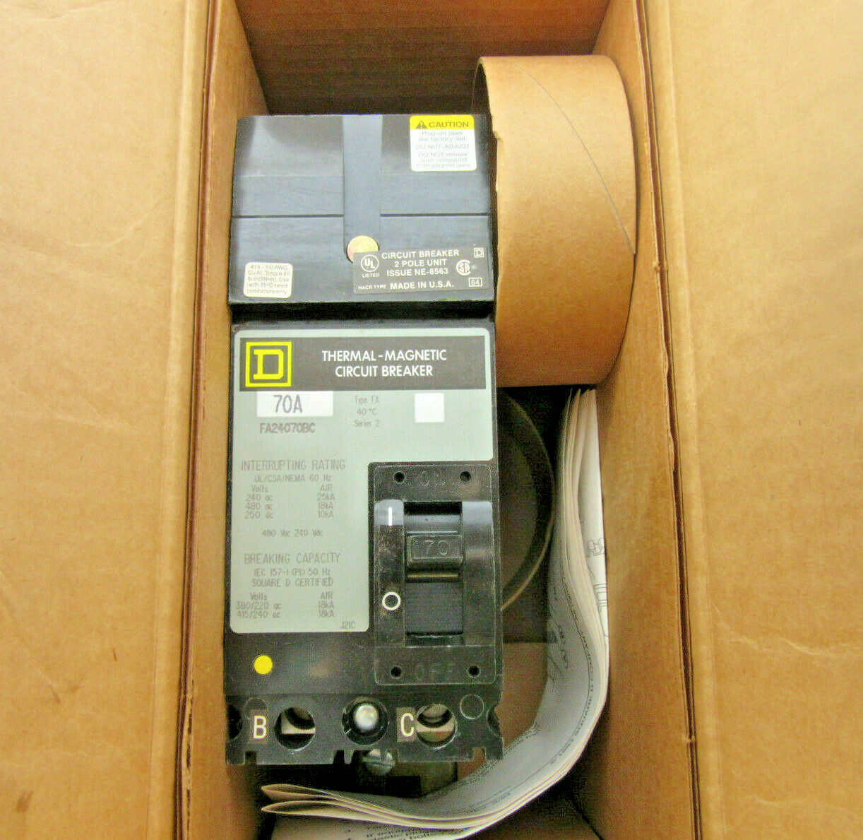 New Square D 70 Amp 2P FA24070 BC Circuit Breaker I Line Bolt on
