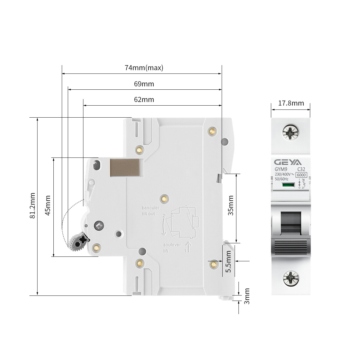 GEYA AC MCB Mini Circuit Breaker 1-4P 6/10/16/25/32/40/50/63/80/100/125A Switch