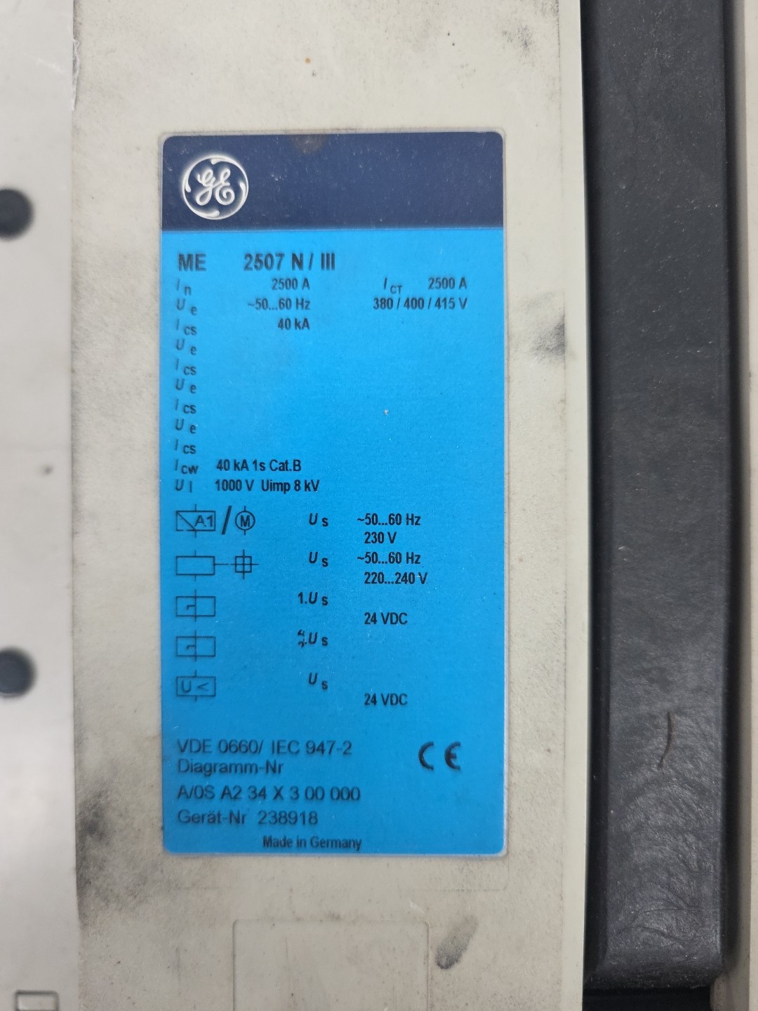 GE ME 2507 N/III 2500A BREAKER 380-415V