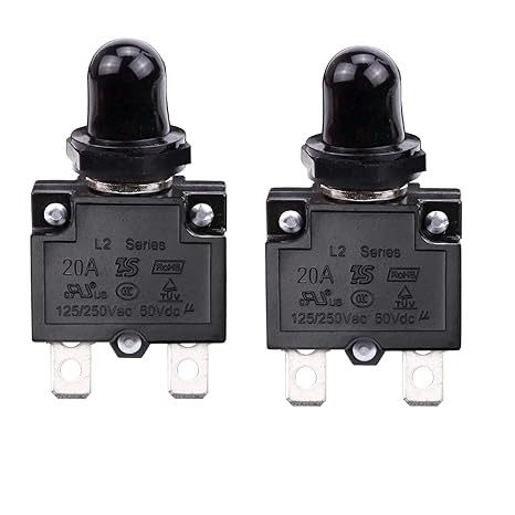 20 Amps Push Button Circuit Breakers, AC 125/250V DC 50V Thermal Ove Size: 20A